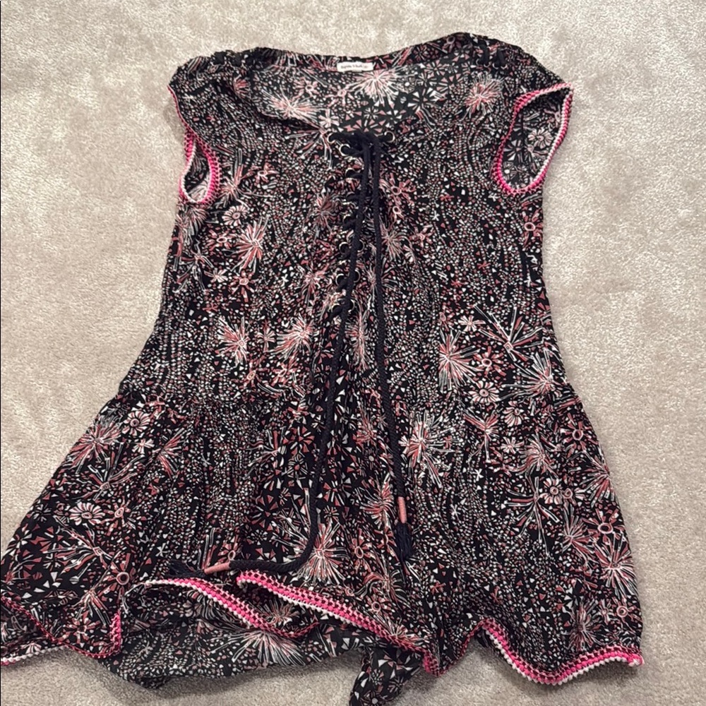 Poupette St. Barth Floral Mini Dress in Black and Pink